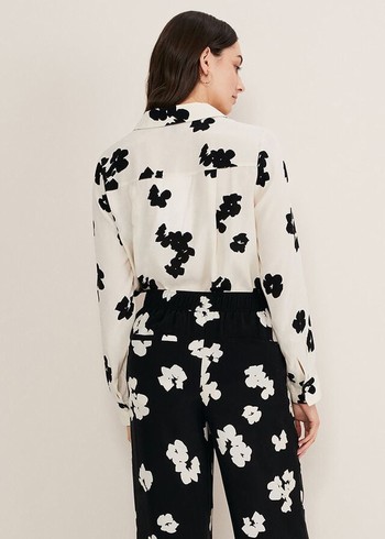 Phase Eight Rae Floral Longline Shirts Black/White Canada | FNIBLQ-264